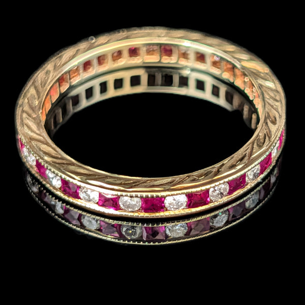 Estate Diamonds Rubies 14k Yellow Gold Eternity Band Ring Sz 7.5 Vintage Gift