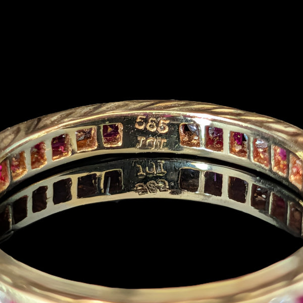 Estate Diamonds Rubies 14k Yellow Gold Eternity Band Ring Sz 7.5 Vintage Gift