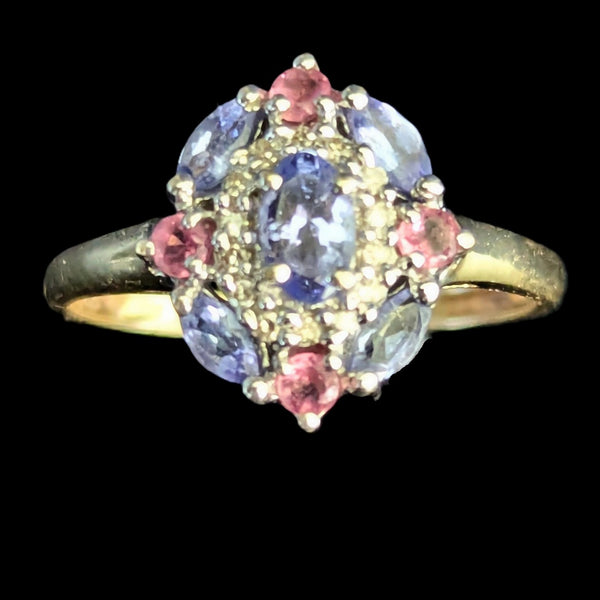 Estate Diamonds Tourmaline Tanzanite 14k Yellow Gold Ring Cluster Gift