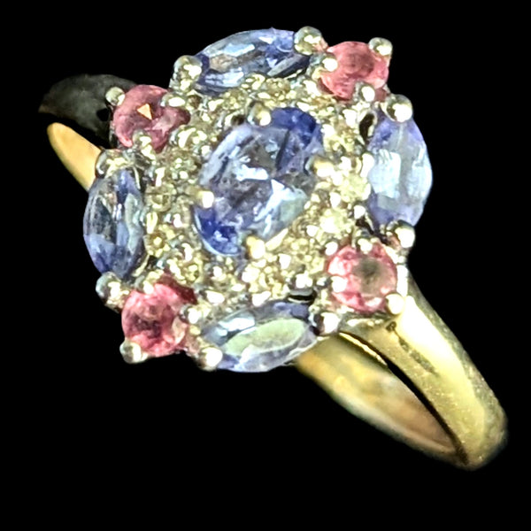Estate Diamonds Tourmaline Tanzanite 14k Yellow Gold Ring Cluster Gift