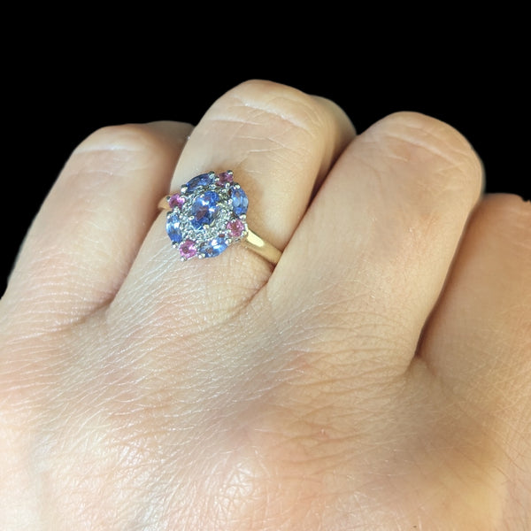 Estate Diamonds Tourmaline Tanzanite 14k Yellow Gold Ring Cluster Gift