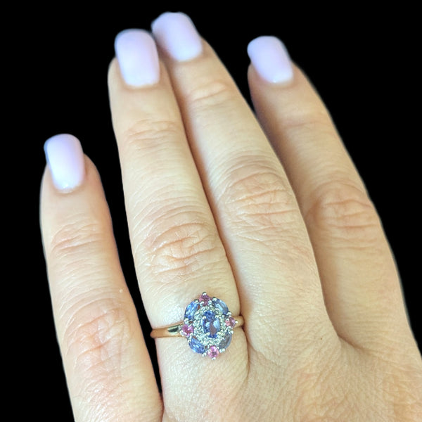 Estate Diamonds Tourmaline Tanzanite 14k Yellow Gold Ring Cluster Gift