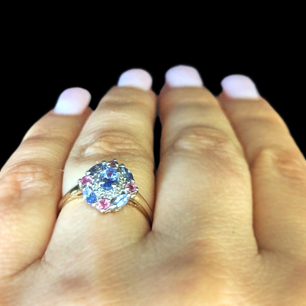 Estate Diamonds Tourmaline Tanzanite 14k Yellow Gold Ring Cluster Gift