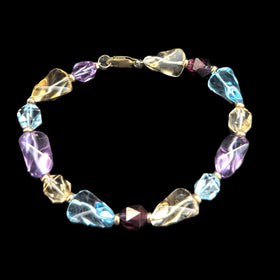 Estate Gemstones 10k Yellow Gold Bracelet Purple Blue Yellow Red Gift