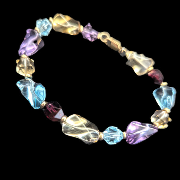 Estate Gemstones 10k Yellow Gold Bracelet Purple Blue Yellow Red Gift
