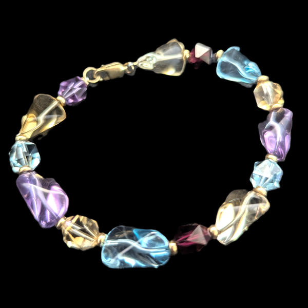Estate Gemstones 10k Yellow Gold Bracelet Purple Blue Yellow Red Gift