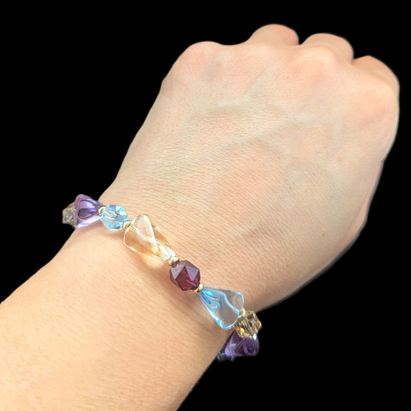 Estate Gemstones 10k Yellow Gold Bracelet Purple Blue Yellow Red Gift