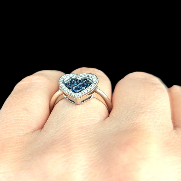 Estate Invisible Set Sapphires Diamonds 14k White Gold Heart Ring William Lam Co 