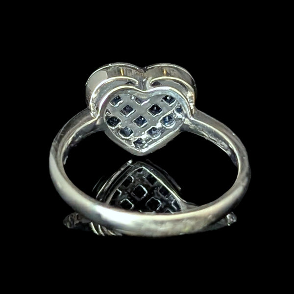 Estate Invisible Set Sapphires Diamonds 14k White Gold Heart Ring William Lam Co 