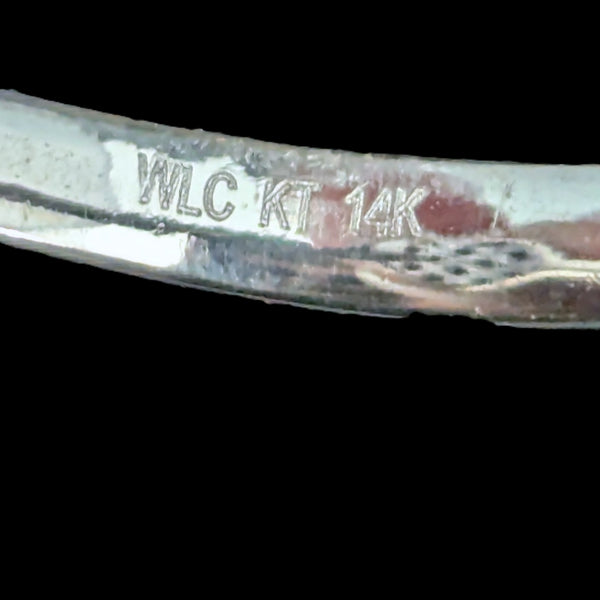 Estate Invisible Set Sapphires Diamonds 14k White Gold Heart Ring William Lam Co  WLC maker's mark
