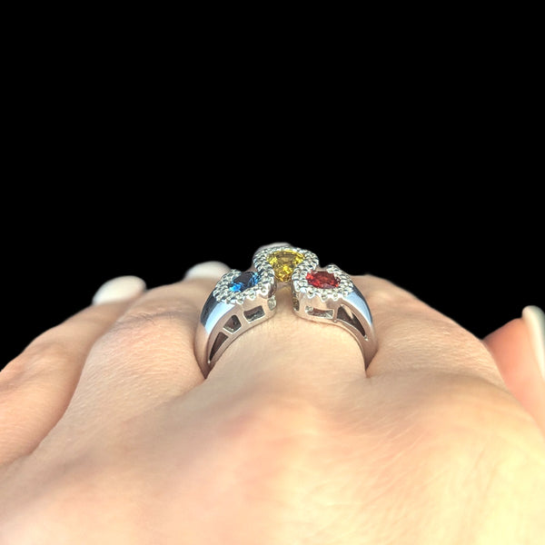 Estate Orange Yellow Blue Sapphires Diamonds 14k White Gold Ring Band Vintage RY
