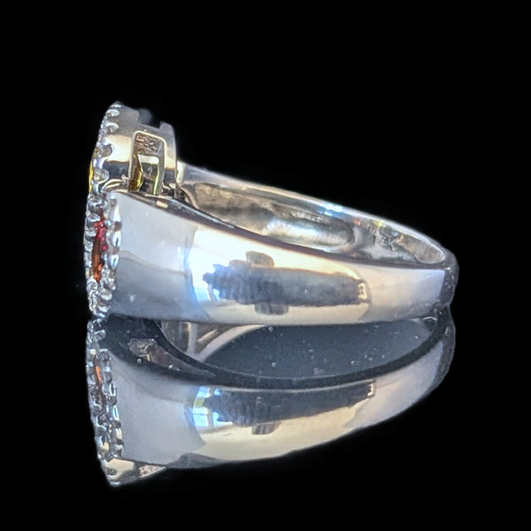 Estate Orange Yellow Blue Sapphires Diamonds 14k White Gold Ring Band Vintage RY 