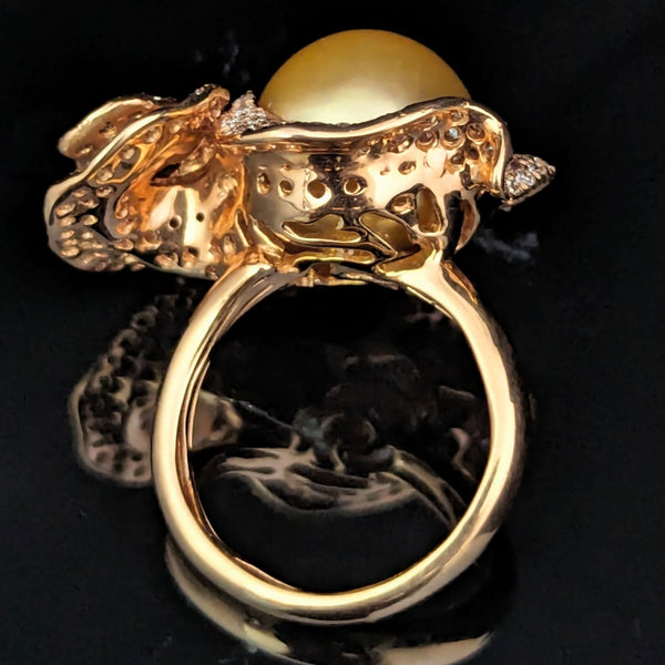 Estate Pearl Diamonds Pink Sapphires 18k Rose Gold Cocktail Ring Floral 