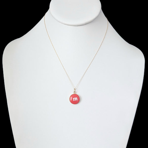 Estate Red M&M Candy Pendant 14k Yellow Gold Resin Gift Pop Art