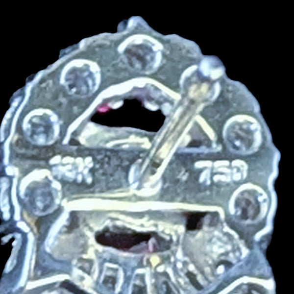 Estate Rubies Diamonds 18k White Gold Earrings Studs Baguette Rnd Cuts Vintage hallmarks on earring