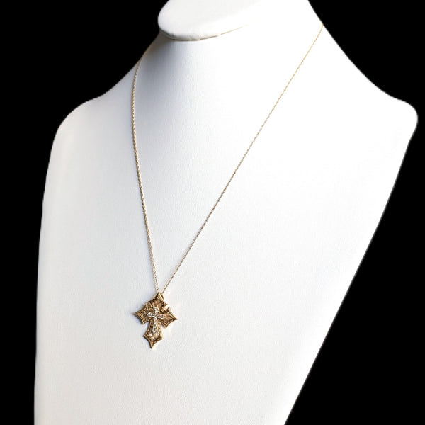 Estate SONIA B Diamonds 14k Yellow Gold Cross Necklace Pendant Sonia Bitton