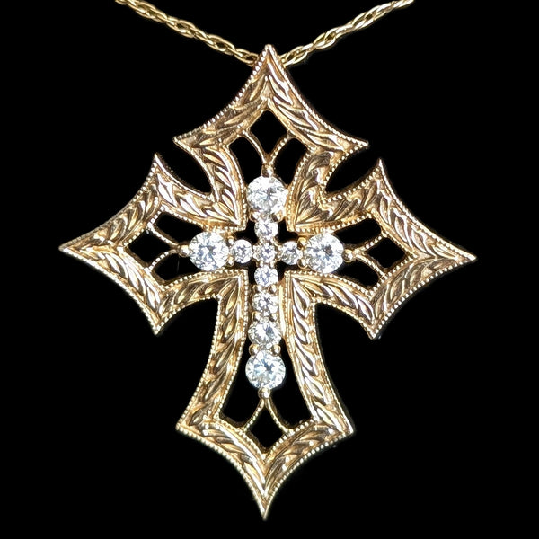 Estate SONIA B Diamonds 14k Yellow Gold Cross Necklace Pendant Sonia Bitton