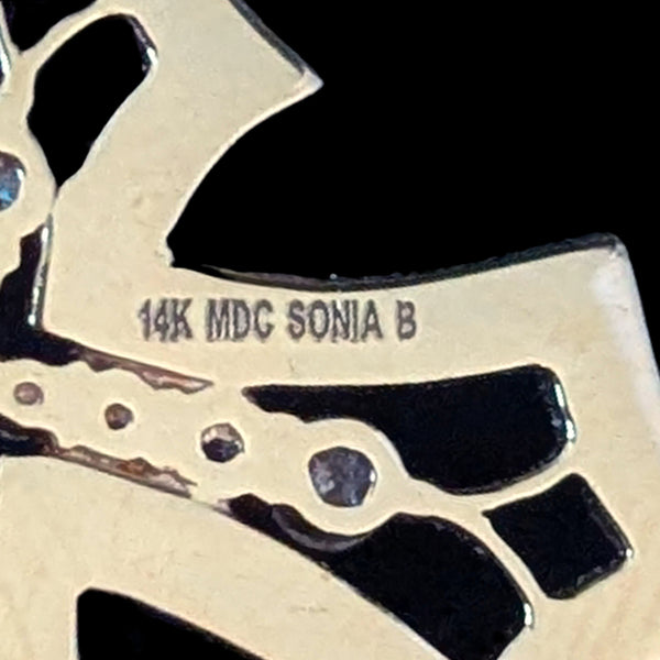 Estate SONIA B Diamonds 14k Yellow Gold Cross Necklace Pendant Sonia Bitton maker's mark