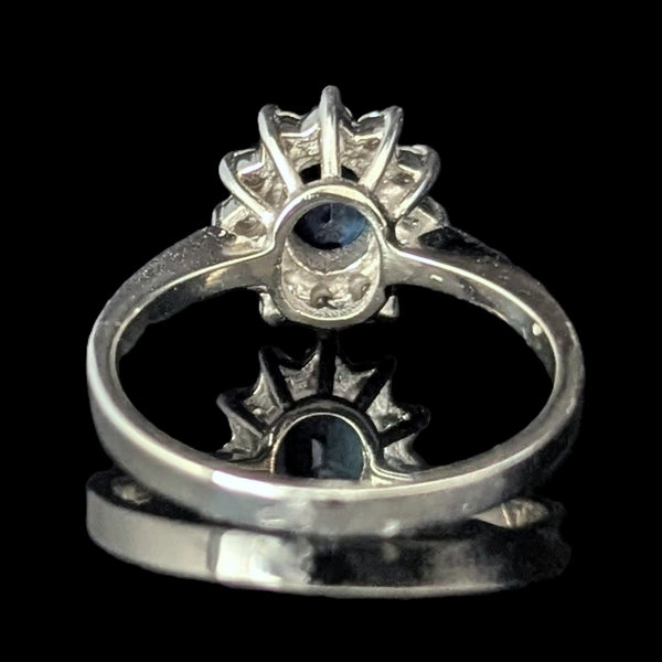 Estate Sapphire Diamonds 14k White Gold Halo Ring Vintage Statement / Engagement