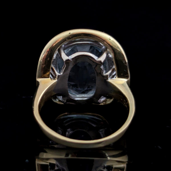 GIA 8CT Aquamarine Diamonds 18k Yellow Gold Cocktail Ring Vintage Retro 1940-60s