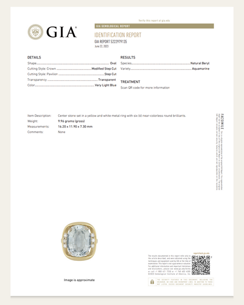 GIA 8CT Aquamarine Diamonds 18k Yellow Gold Cocktail Ring Vintage Retro 1940-60s