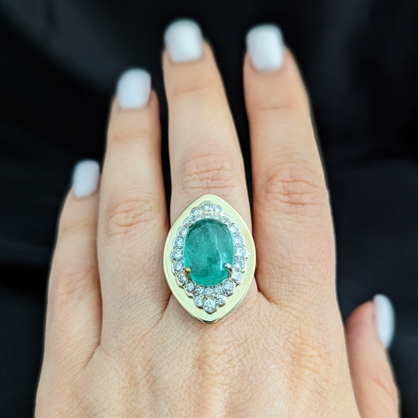 GIA 9.5 Carat Natural Emerald Diamonds 14k Yellow Gold Cocktail Ring Vintage