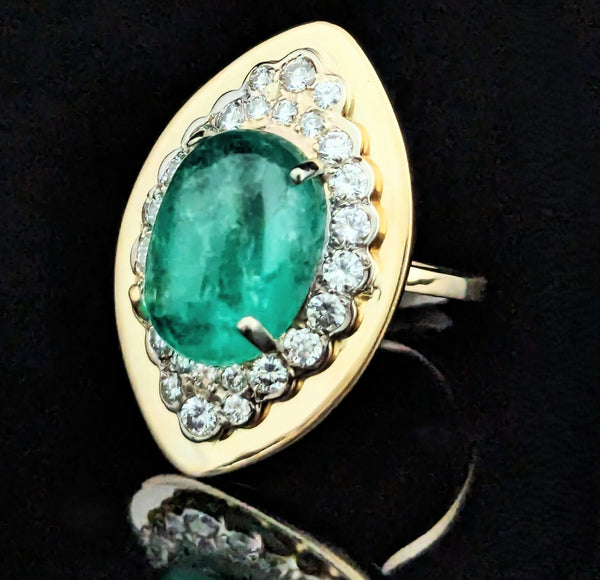 GIA 9.5 Carat Natural Emerald Diamonds 14k Yellow Gold Cocktail Ring Vintage