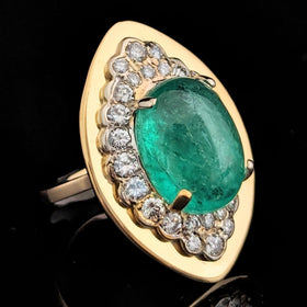 GIA 9.5 Carat Natural Emerald Diamonds 14k Yellow Gold Cocktail Ring Vintage