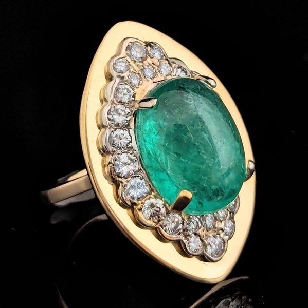 GIA 9.5 Carat Natural Emerald Diamonds 14k Yellow Gold Cocktail Ring Vintage