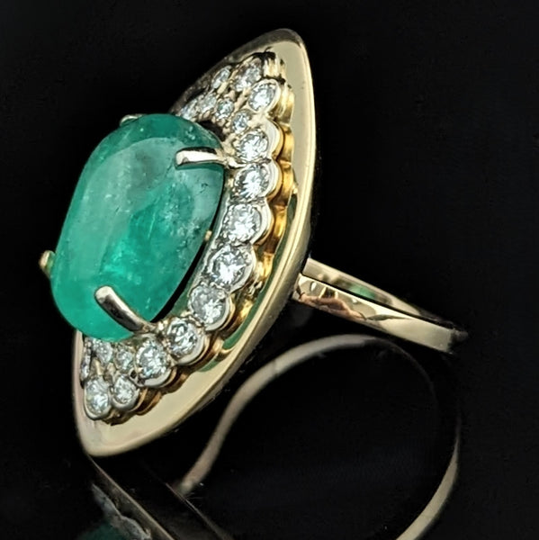 GIA 9.5 Carat Natural Emerald Diamonds 14k Yellow Gold Cocktail Ring Vintage