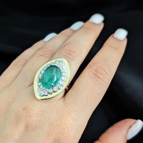 GIA 9.5 Carat Natural Emerald Diamonds 14k Yellow Gold Cocktail Ring Vintage