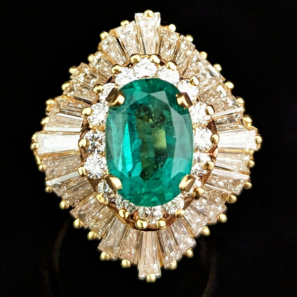 GIA Cert 2.5ct Emerald Diamonds 18k Yellow Gold Cocktail Ballerina Ring Vintage