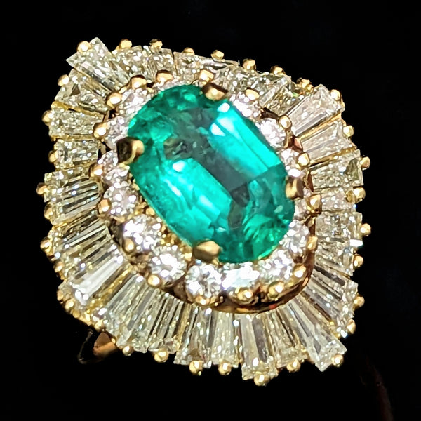GIA Cert 2.5ct Emerald Diamonds 18k Yellow Gold Cocktail Ballerina Ring Vintage