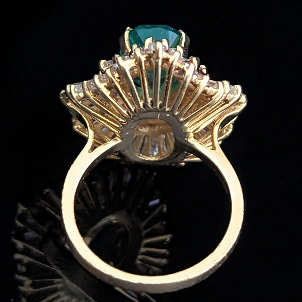GIA Cert 2.5ct Emerald Diamonds 18k Yellow Gold Cocktail Ballerina Ring Vintage