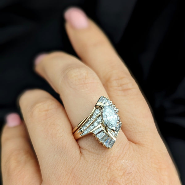 The Dobson - Vintage GIA Marquise Cut Daimond 14k Yellow Gold Cocktail Ring