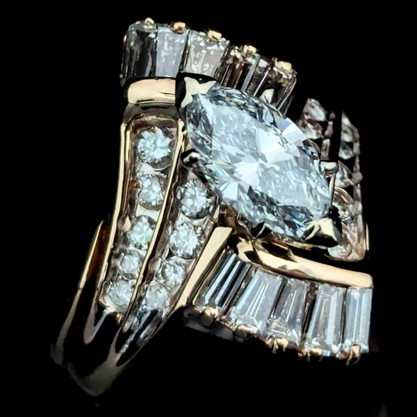 The Dobson - Vintage GIA Marquise Cut Daimond 14k Yellow Gold Cocktail Ring