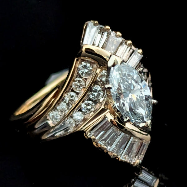 The Dobson - Vintage GIA Marquise Cut Daimond 14k Yellow Gold Cocktail Ring