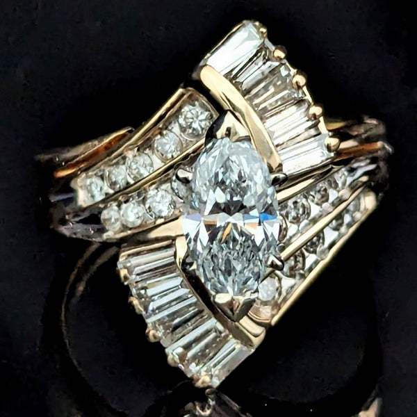 The Dobson - Vintage GIA Marquise Cut Daimond 14k Yellow Gold Cocktail Ring