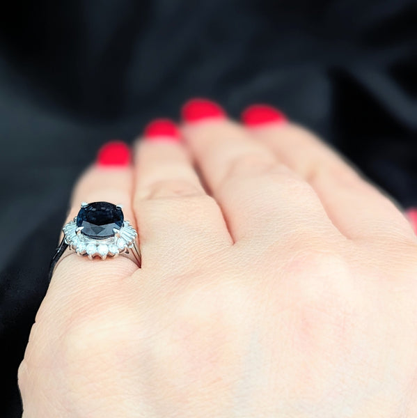 GIA Natural Sapphire Cut Diamonds Platinum Ring Statement or Engagement Estate 