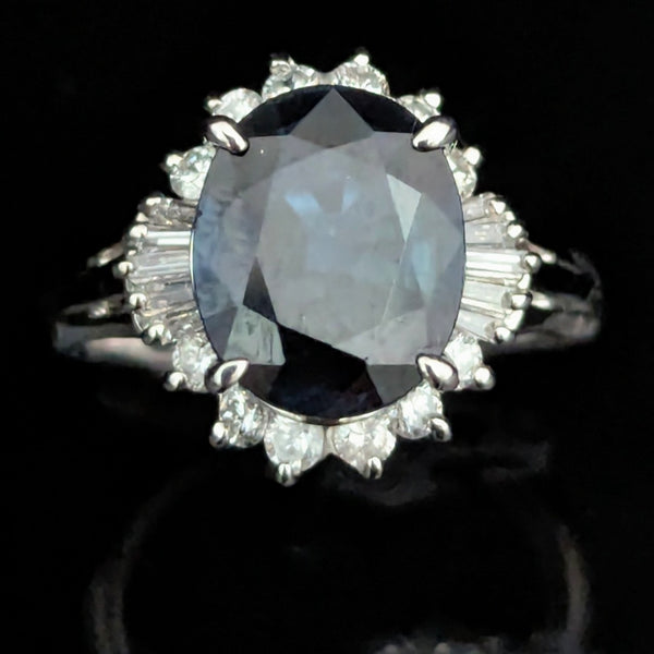 GIA Natural Sapphire Cut Diamonds Platinum Ring Statement or Engagement Estate 