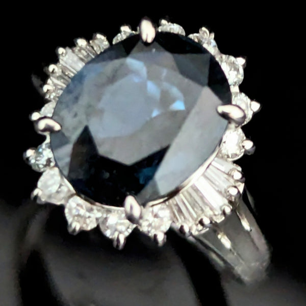 GIA Natural Sapphire Cut Diamonds Platinum Ring Statement or Engagement Estate 