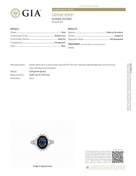 GIA Natural Sapphire Cut Diamonds Platinum Ring Statement or Engagement Estate  GIA Report