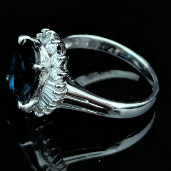 GIA Natural Sapphire Cut Diamonds Platinum Ring Statement or Engagement Estate 