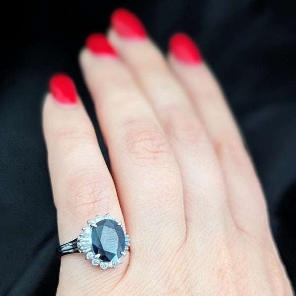 GIA Natural Sapphire Cut Diamonds Platinum Ring Statement or Engagement Estate 