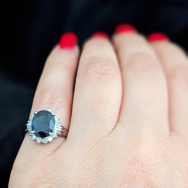 GIA Natural Sapphire Cut Diamonds Platinum Ring Statement or Engagement Estate 