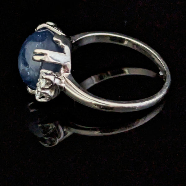 GIA c1950s Natural NO HEAT 6ct Star Sapphire Diamonds Palladium Ring Vintage