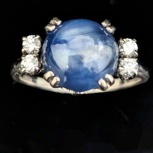 GIA c1950s Natural NO HEAT 6ct Star Sapphire Diamonds Palladium Ring Vintage Layaway