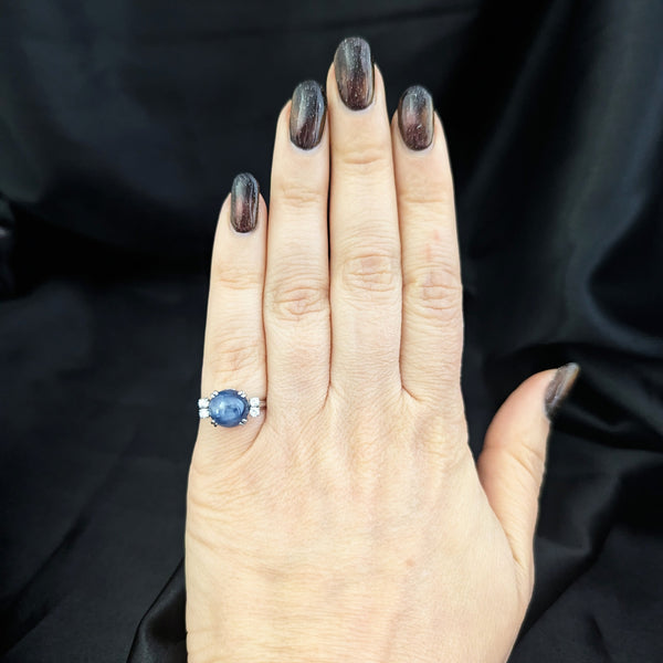 GIA c1950s Natural NO HEAT 6ct Star Sapphire Diamonds Palladium Ring Vintage Layaway