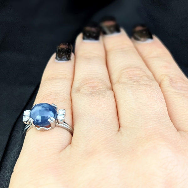 GIA c1950s Natural NO HEAT 6ct Star Sapphire Diamonds Palladium Ring Vintage Layaway