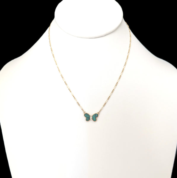 HAMMERMAN BROTHERS Diamond Malachite 14k Yellow Gold Butterfly Necklace Vintage 